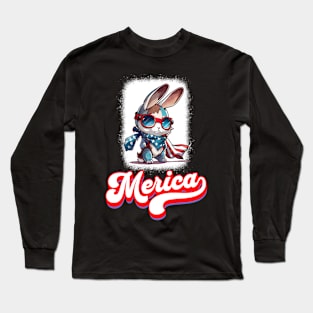 4th Of July Patriotic Cute Rabbit Merica Long Sleeve T-Shirt